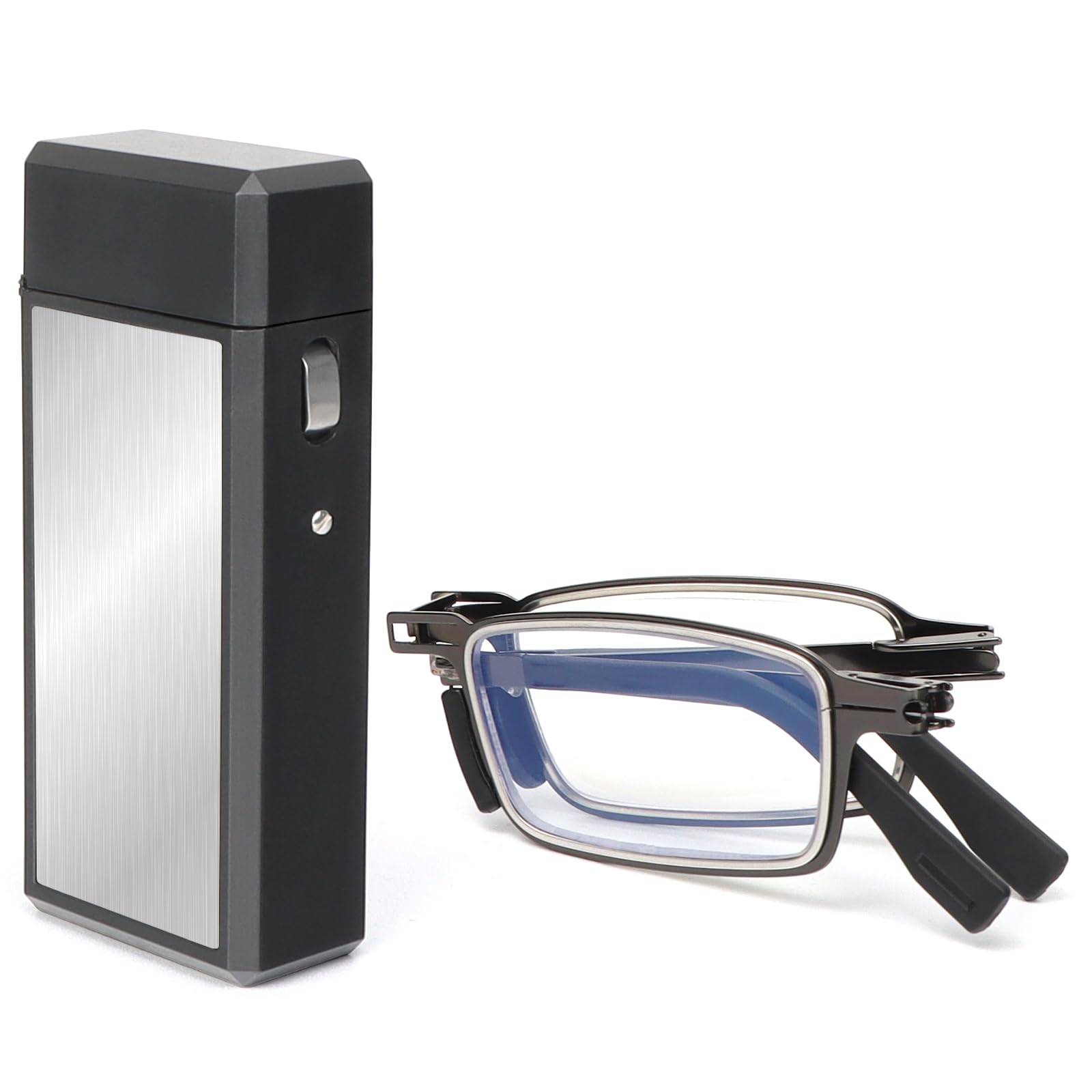 MMOWW Faltbare Lesebrille Herren Damen aus Edelstahl Mini Anti-Blau Sehnhilfe Ultraleicht mit Hartes Brillenetui für einfaches Tragen