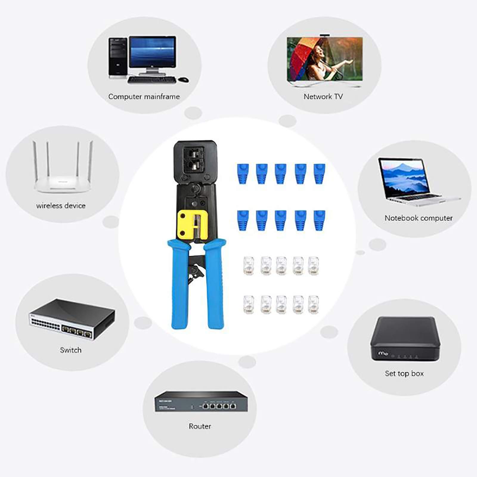Kit d'outils réseau - 103 pièces - Pince à sertir électronique - Testeur de câble LAN RJ45 RJ11