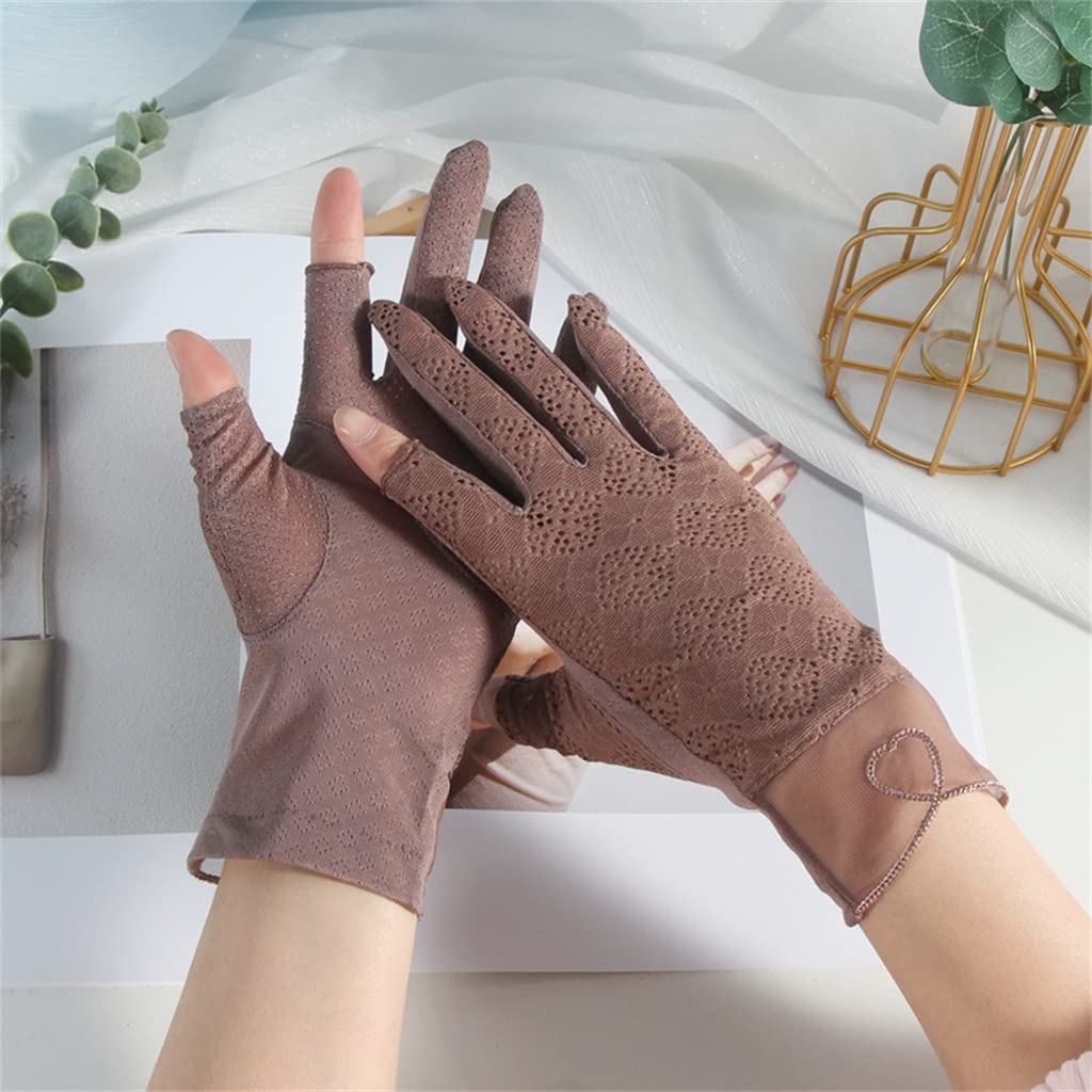 Gloves Women's Thin Ice Silk Lace Driving and Cycling Touch Screen Outdoor Exposed Two Fingers Spring