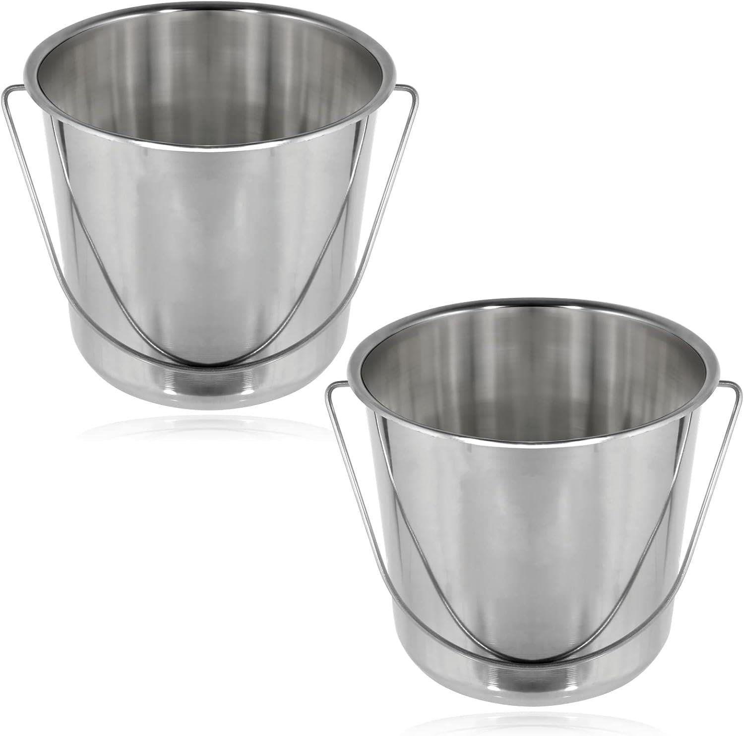 SPARES2GO 12 Litre Stainless Steel Handled Pail Bucket (Silver, Set of 2)