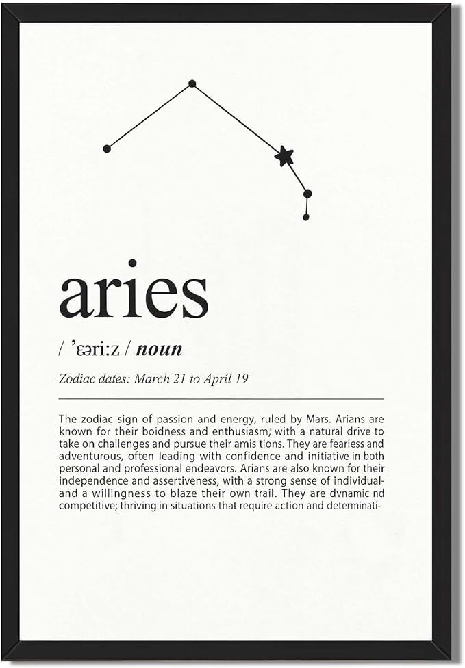 Framed Aries Zodiac Sign Canvas Print Art, Minimalist Aesthetic Wall Art, Painting, Pictures, Trendy Art Print, Wall Decoration for Living Room, Dorm Room Home Decor (Blank Framed,12L X16W)