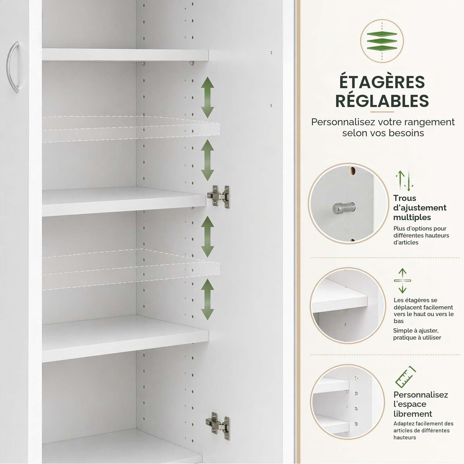 Armoire à documents verrouillable Placard de bureau blanc avec portes 58x30x180 cm Placard multi-usages Armoire haute Armoire de stockage en bois étroite Placard pour bureau Couloir Placard