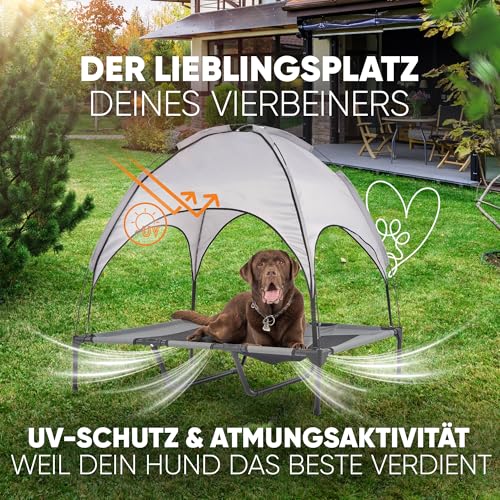 Deuline Hundeliege mit Dach erhöhtes Hundebett Garten Outdoor Haustierliege XL-122x91x23/114cm GRAU 520084