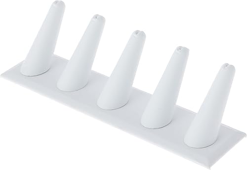 Plymor Pantalla de dedo de anillo de piel sintética blanca, cinco en base rectangular, 8 pulgadas de ancho x 2.125 pulgadas de profundidad x 2.5