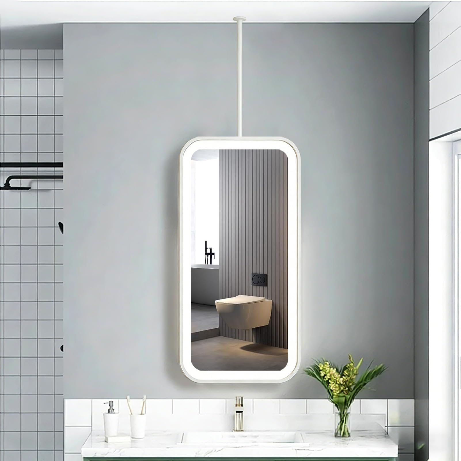 FGXHHS Rectangle LED Mirror，Modern Ceiling Hanging Decor Mirror Wall Mounted s with Lights，Suspended Vanity for Home or Hotel，Customizable(50cmx60cm)