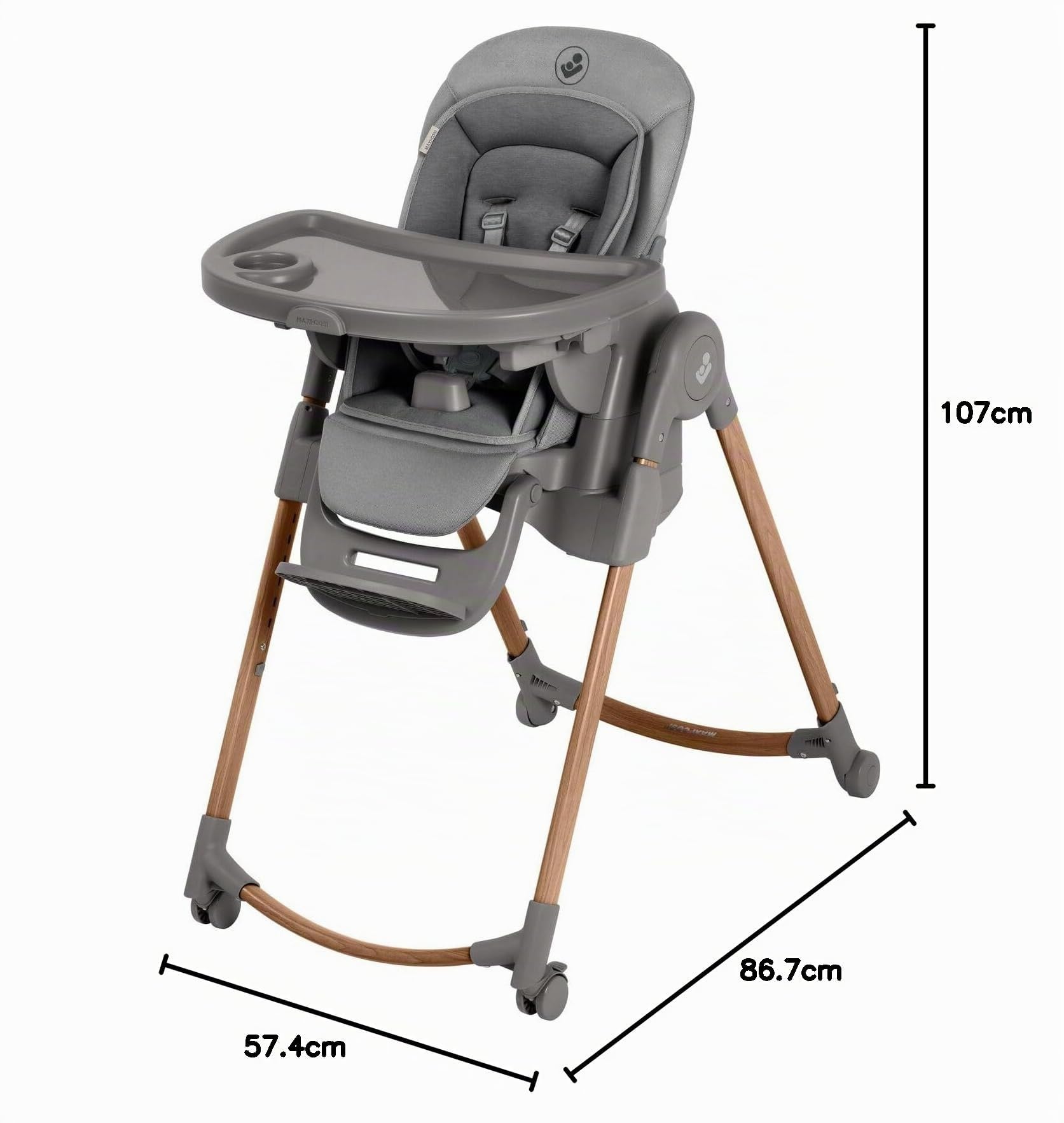 Maxi-Cosi Minla Plus, chaise haute évolutive de 0 à 14 ans (0–60 kg), avec plateau pivotant à une main, 4 roues, 9 hauteurs, 5 inclinaisons, pliable compact, Elegance Graphite