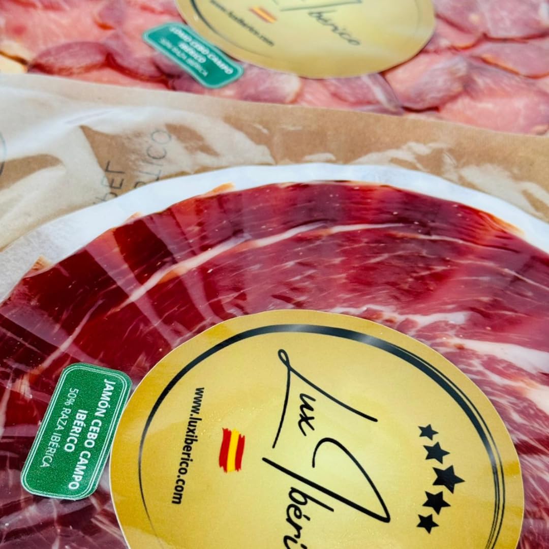 Lux Ibérico | Sabores de España | Caja Regalo Gourmet con Jamón, Lomo, Chorizo y Salchichón Ibérico Loncheado, Morcilla Patatera y Embutido Herradura | Regalo Gourmet