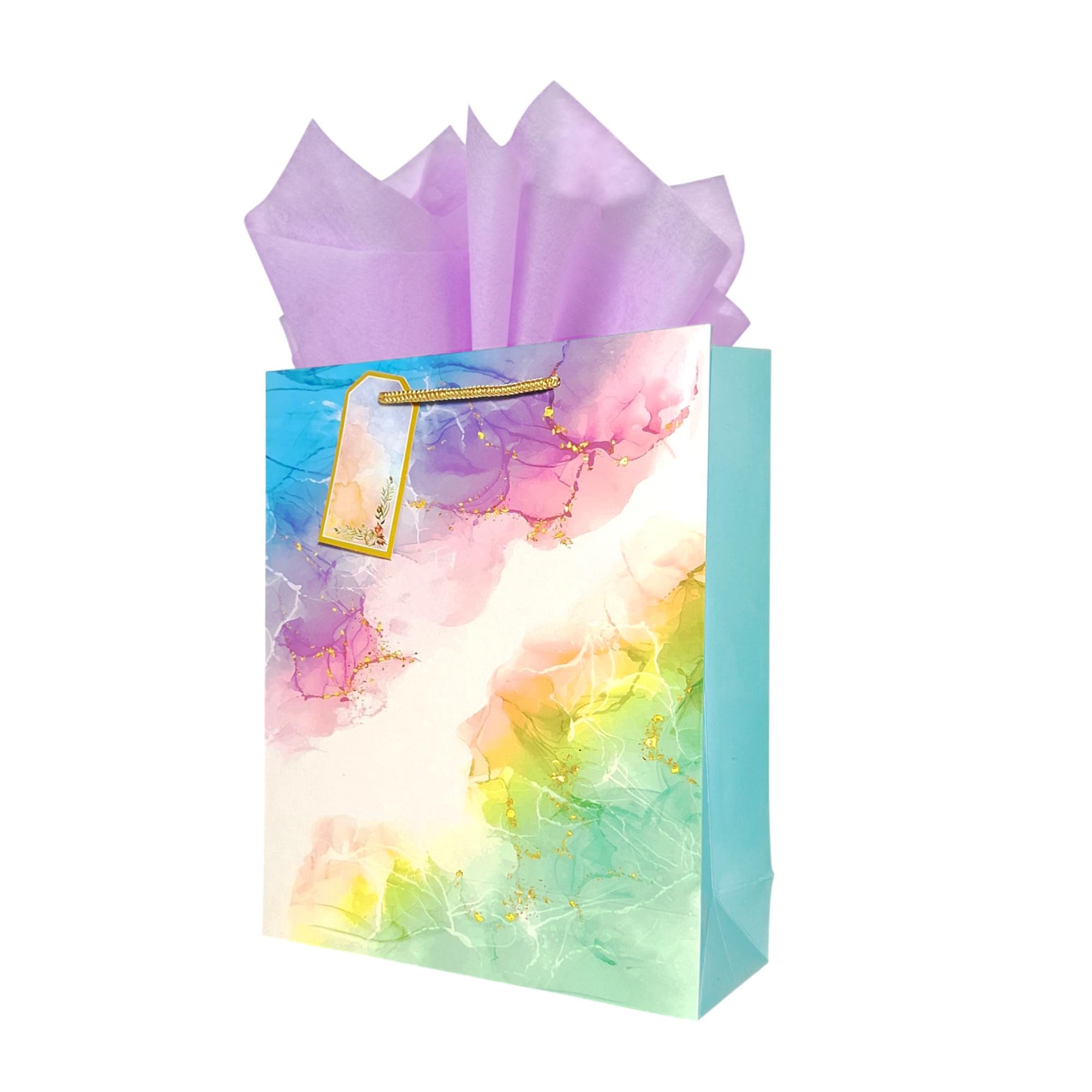 Flora Paperbags | Paper Bags for Gifting – Pack of 10 | Gift Bags with Tags & Tissue Handles for Return Gifts, Wedding, Birthday, Baby Shower, Diwali & Corporate Gifting | Medium Size 30 x 23 x 9 cm | Paper Gift Bags