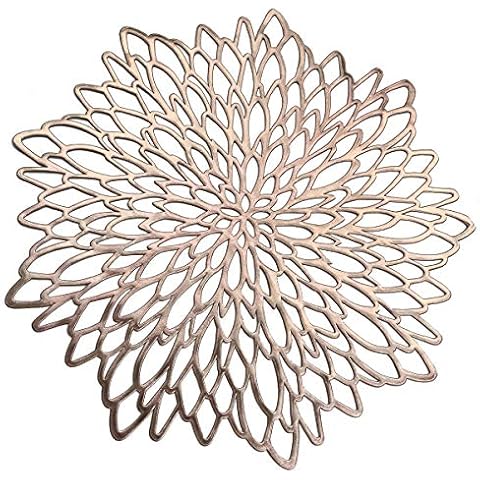 JASHII Round Flower Pressed Lacey Place Mats 6 Pieces, 15 inches Dining Table Indoor Outdoor Cover