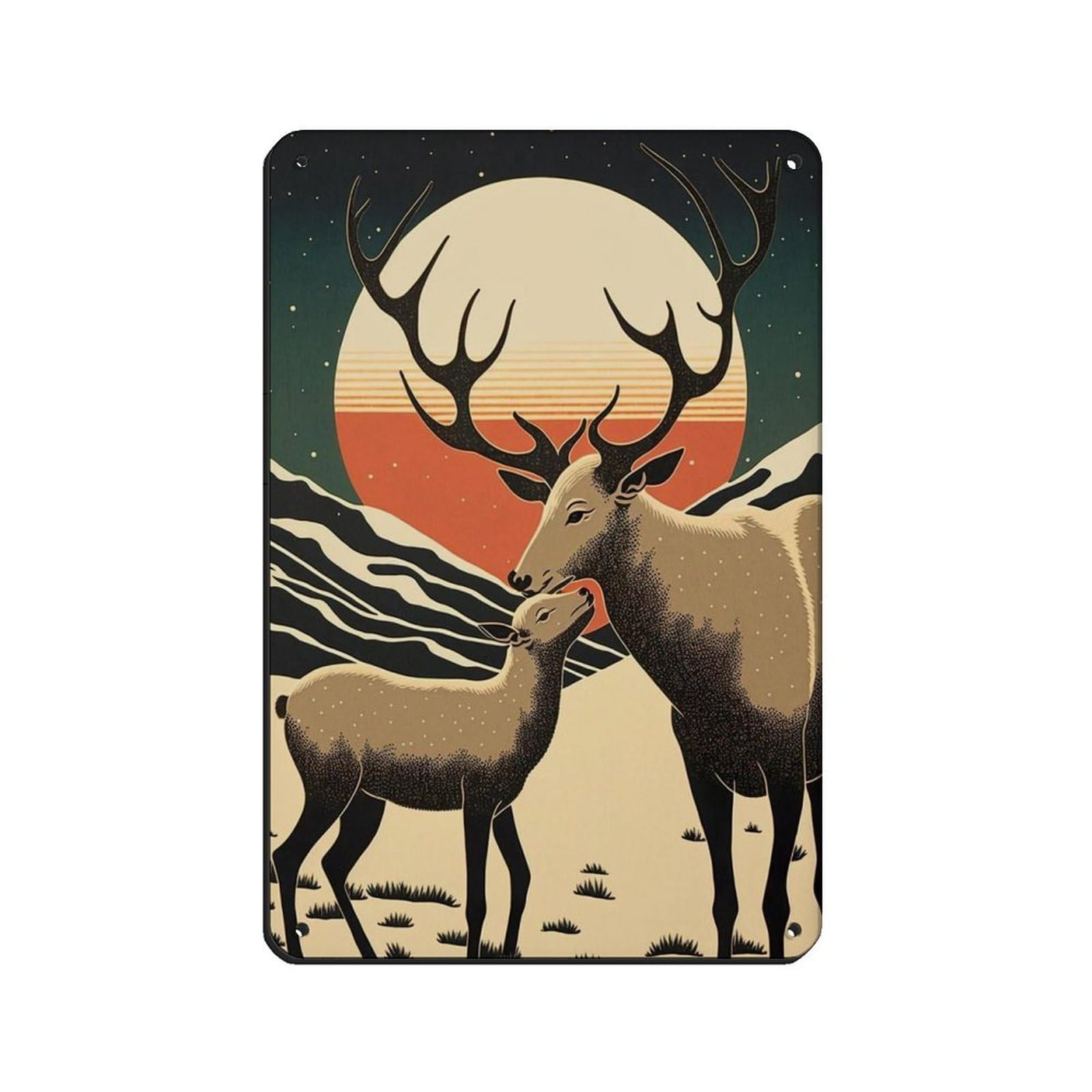 Lxwnze 20L X 30W Cm Mama Reindeer And Baby Reindeer, Tin Sign Vintage Metal Pub Club Cafe Bar Home Wall Art Decoration Poster Retro 8X12inch(20X30cm)