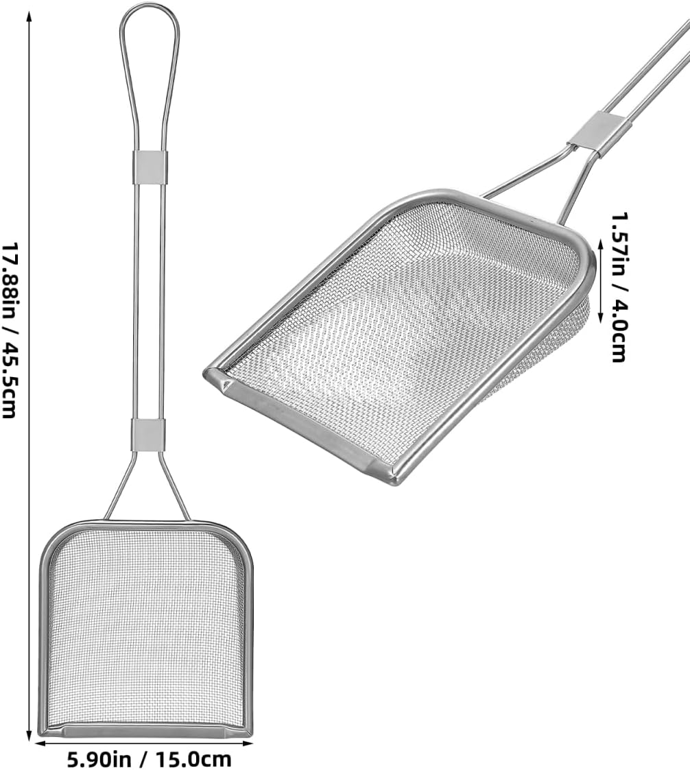 STOBAZA Fine Mesh Skimmer Spoon for Hot Pot and Frying Stainless Steel Fat Skimmer with Long Handle and Hanging Hole Food Strainer for French Fries Poached Eggs Vegetables and Meat 16.92 X 5.11 Inch