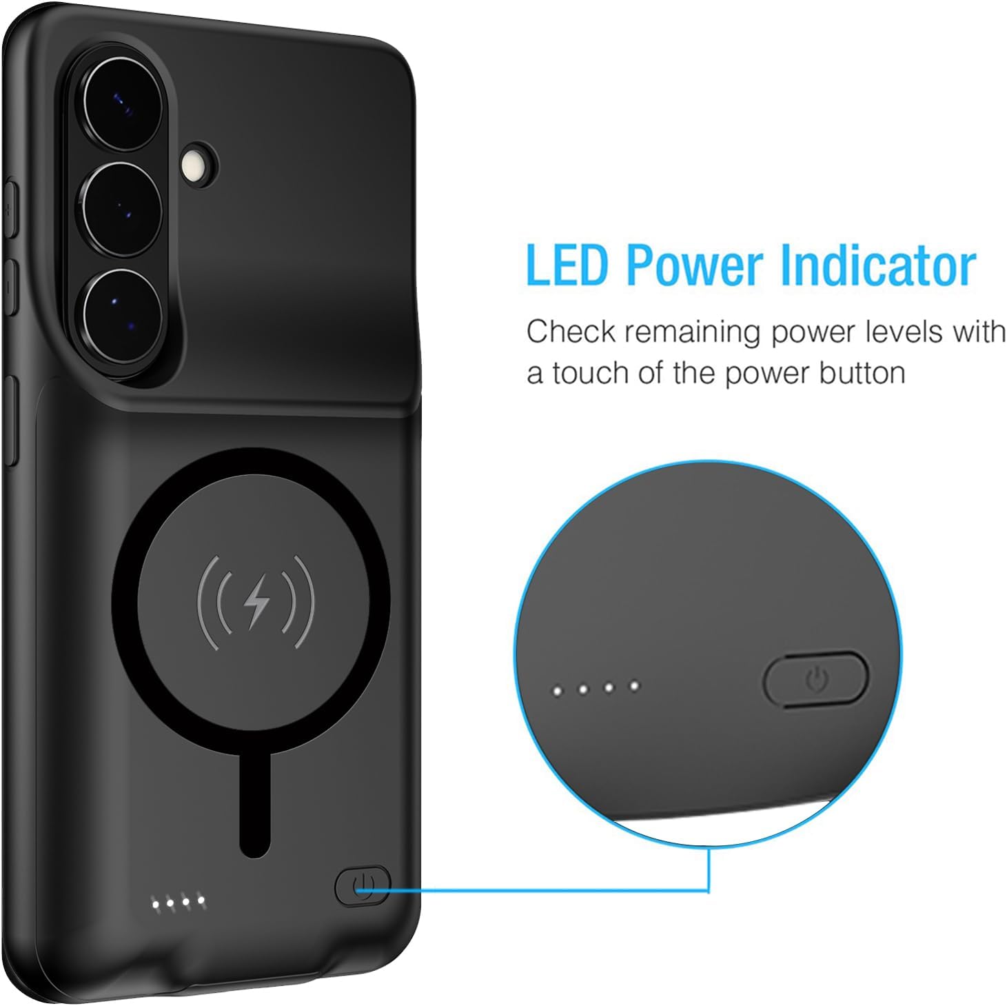 Battery Case for Galaxy S26, Upgraded 10000mAh Portable Protective Wireless Charging Case Compatible with Galaxy S26 5G (6.3 inch) Rechargeable Extended Battery Pack Charger Case (Black)