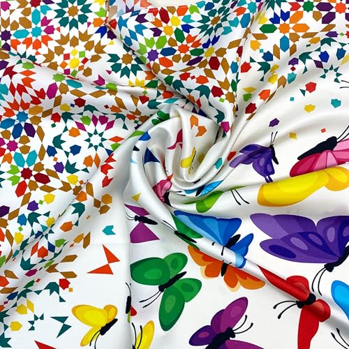 100% Silk Scarf 21"x21" Moroccan Butterflies Lightweight Neckerchief with Gift Packaging3
