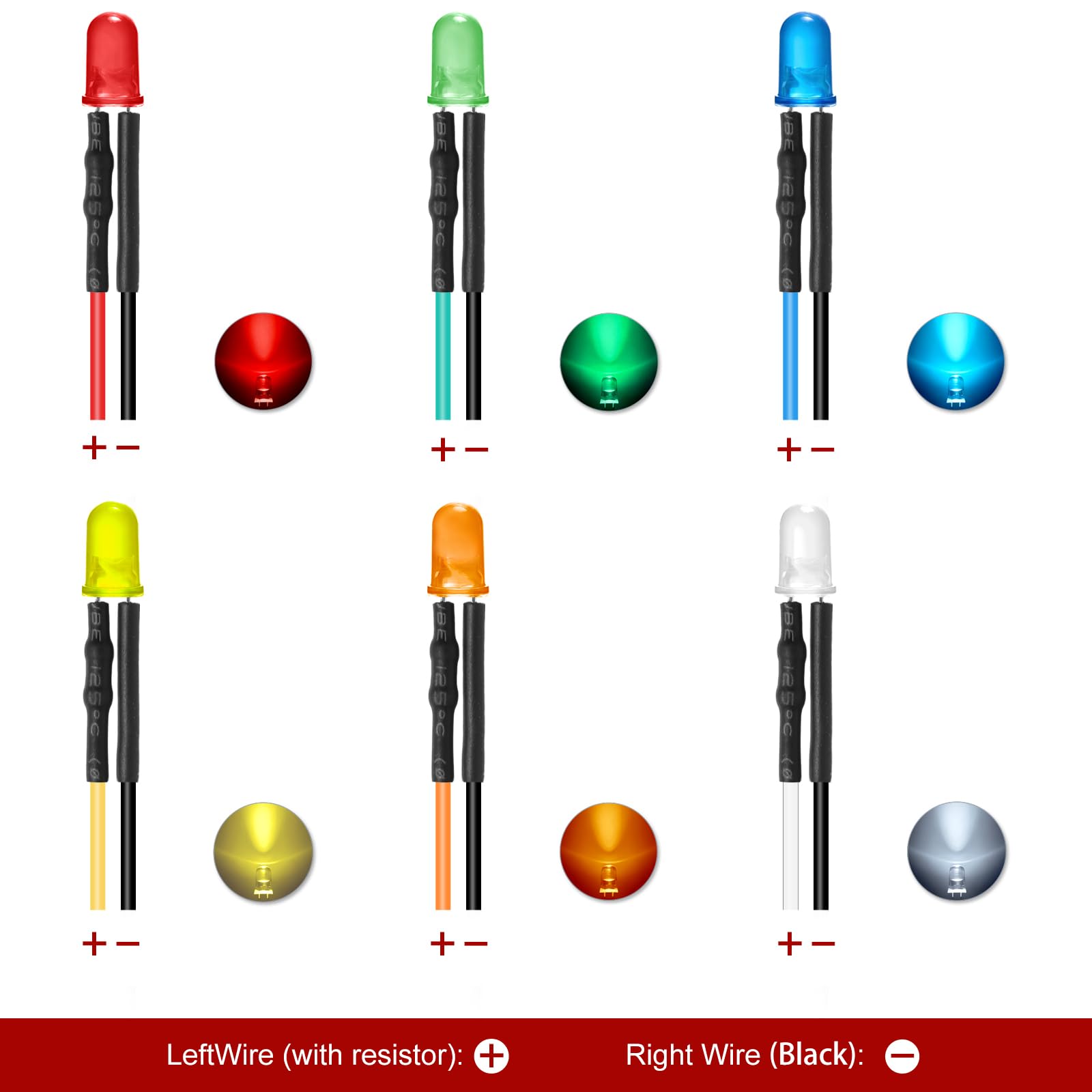 120 diodi LED pre-cablati da 5 mm (6 colori × 20 pezzi), 12 V, indicatori LED con fili abbinati da 20 cm, custodia in plastica per illuminazione fai da te, esperimenti di circuito, progetti hobby