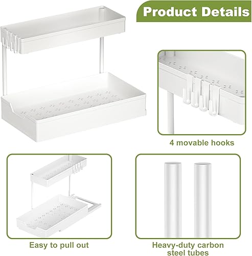 Miniatura 7 de Organizadores y almacenamiento para debajo del fregadero, organización de baño en forma de L, almacenamiento deslizante de 2 niveles para debajo del