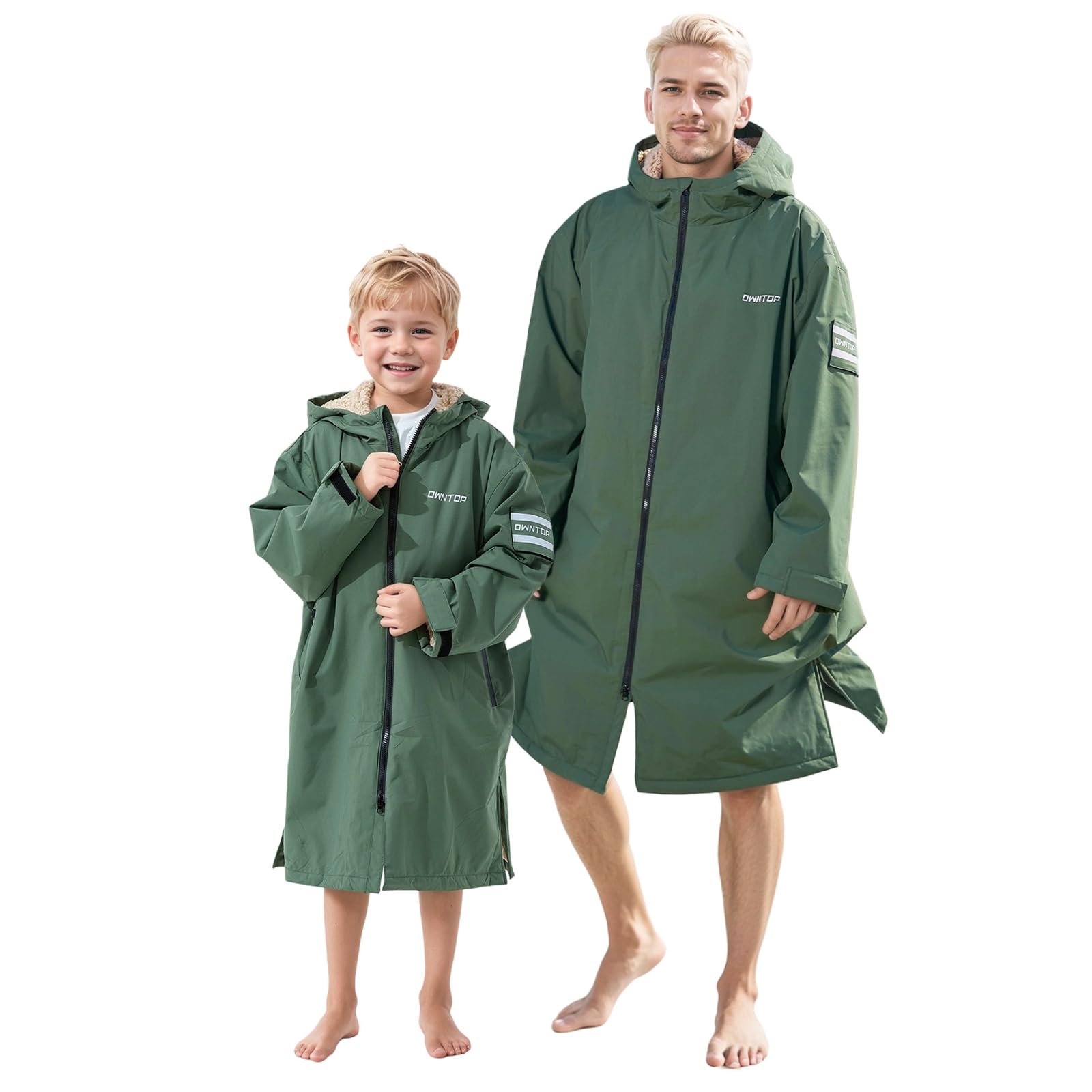 Owntop Swim Parka Kids Adult | Waterproof &amp; Sherpa Lining | Velcro Arm Patch | Oversized Hooded Surf Poncho Changing Robe