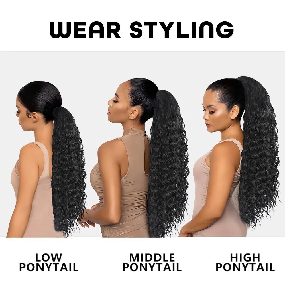 Extensión de cola de caballo negra, 12-26 pulgadas, cordón rizado para mujeres, para enganchar, falsas colas de caballo rizadas sintéticas, extensiones de cabello para uso diario (35,5 cm)