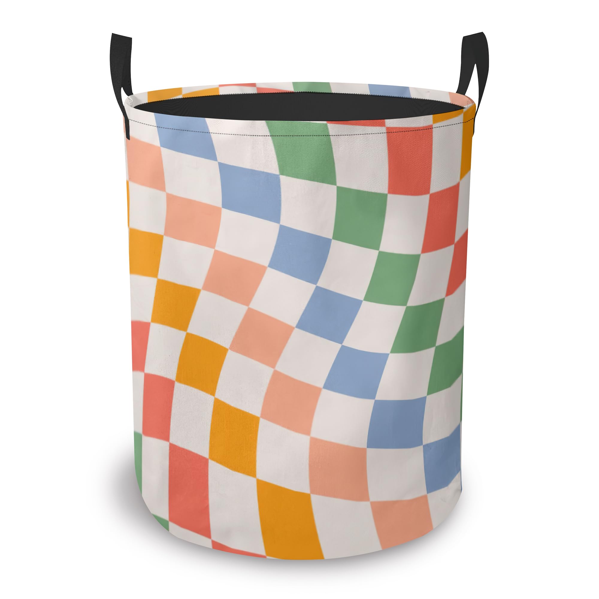 Laundry Basket,Abstract Colorful Twisted Checkered Large Canvas Fabric Lightweight Storage Organizer Dirty Clothes Collapsible Waterproof for College Dorms, Bathroom