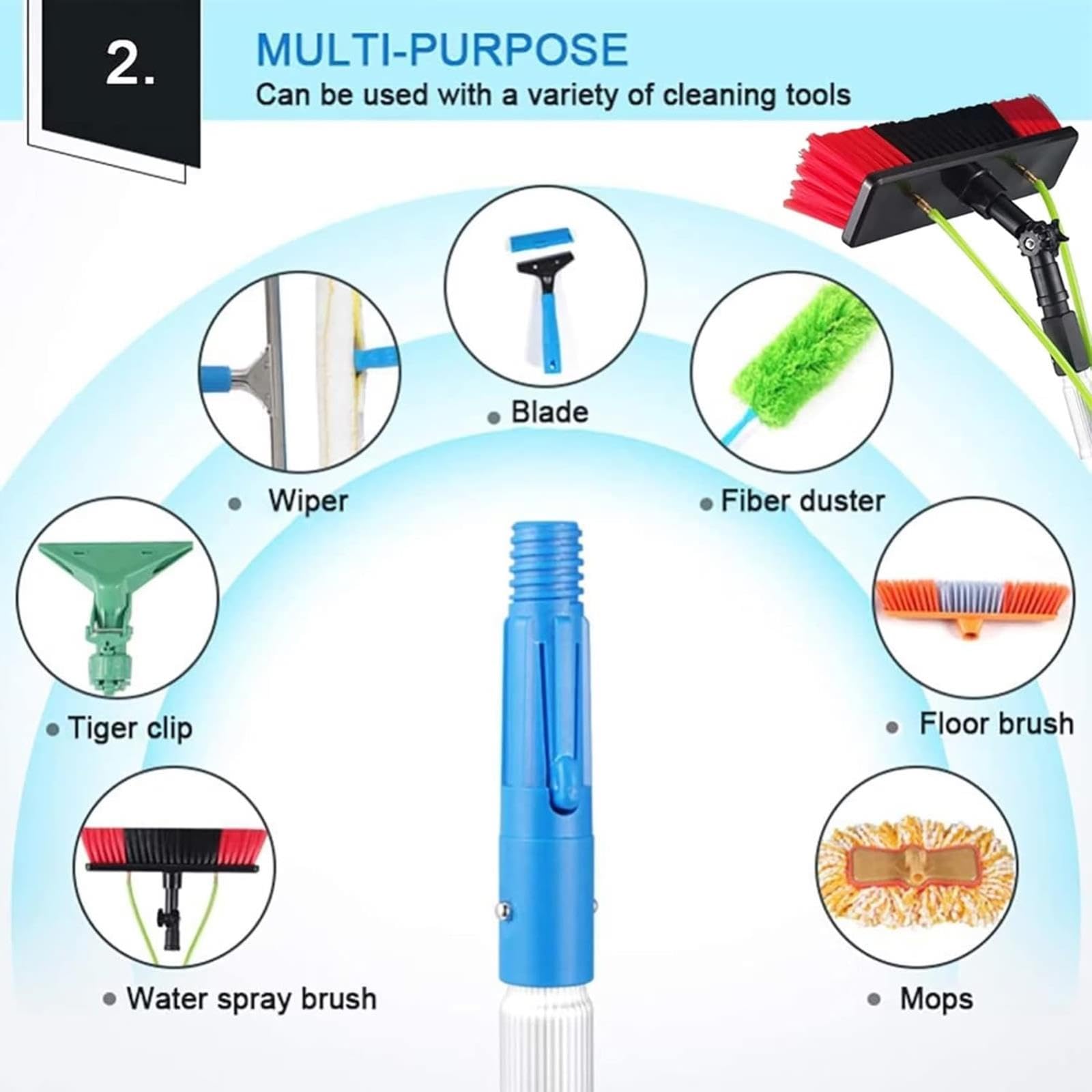 Asta estensibile in alluminio per la pulizia delle finestre con tubo flessibile per pannelli solari, pareti esterne e superfici in vetro, 30 cm, kit di pulizia per uso esterno