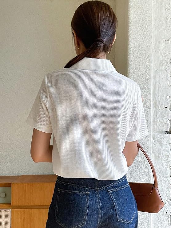 Image of Leriya Fashion Women's Summer Polo T-Shirt - Lightweight Breathable Short Sleeve Collared T-Shirt, Casual Loose Fit Everyday Top for Women