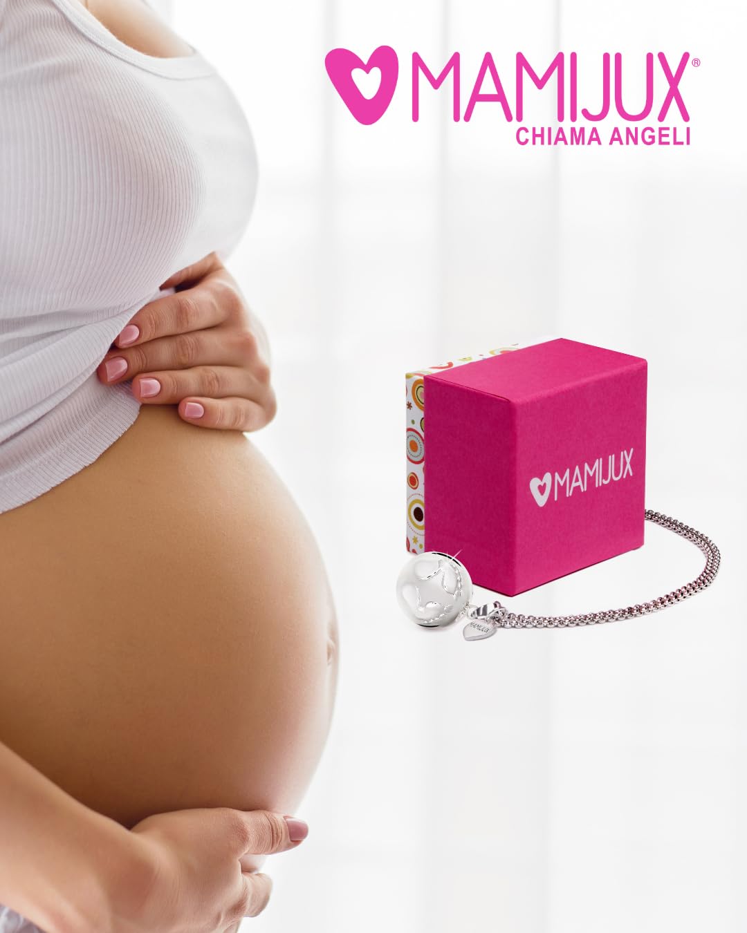 MAMIJUX® Llamador de ángeles con colgante, Idea Regalo Mujer, Regalo Embarazo, cadena de acero