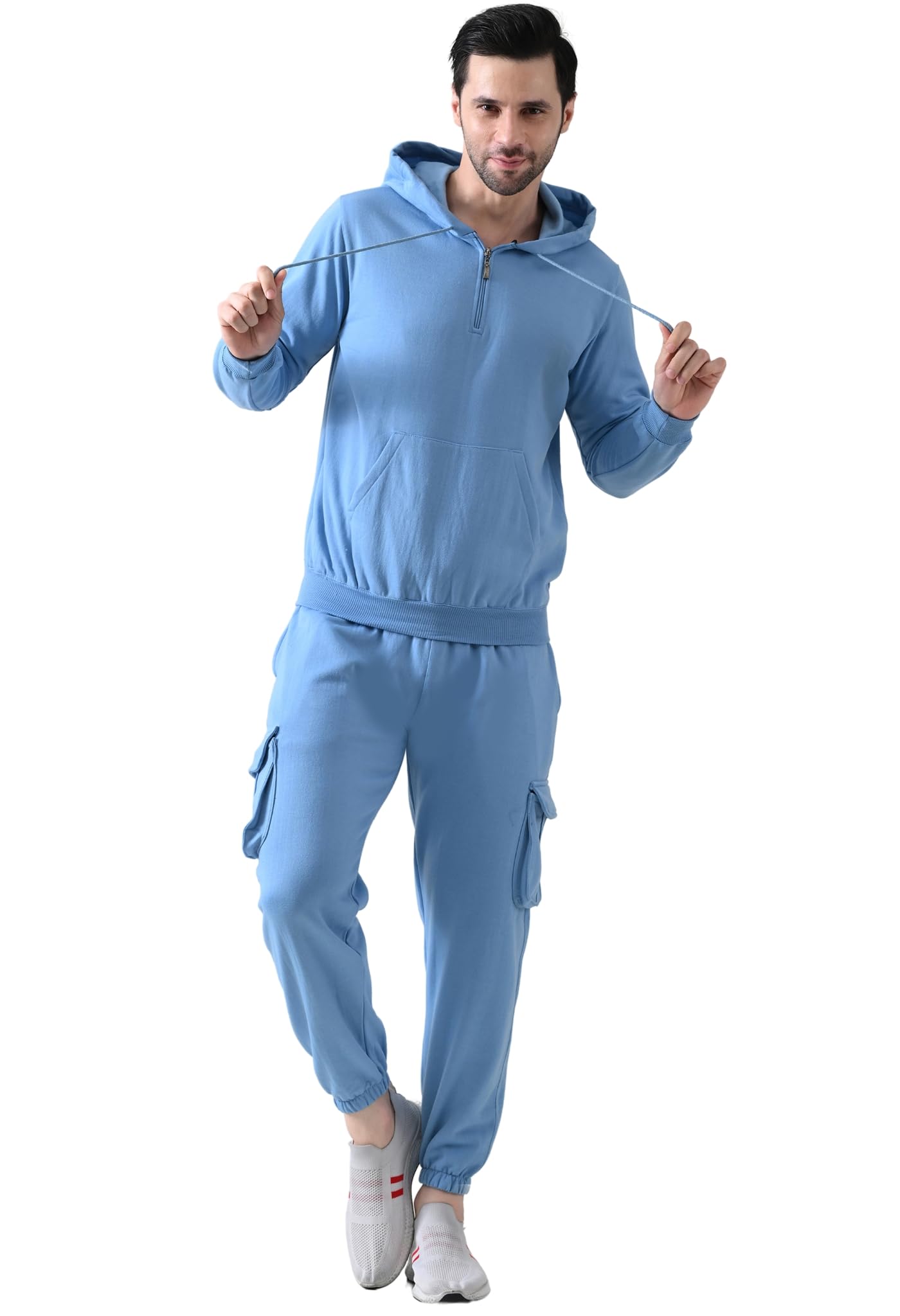 Men's Fleece Tracksuit Set | Winter Zip Hoodie Sweatshirt with Cargo Jogger Pants | Full Sleeve Hooded Jacket with Kangaroo Pocket | Warm Regular Fit Sportswear & Casual Co-Ord Set-image-15