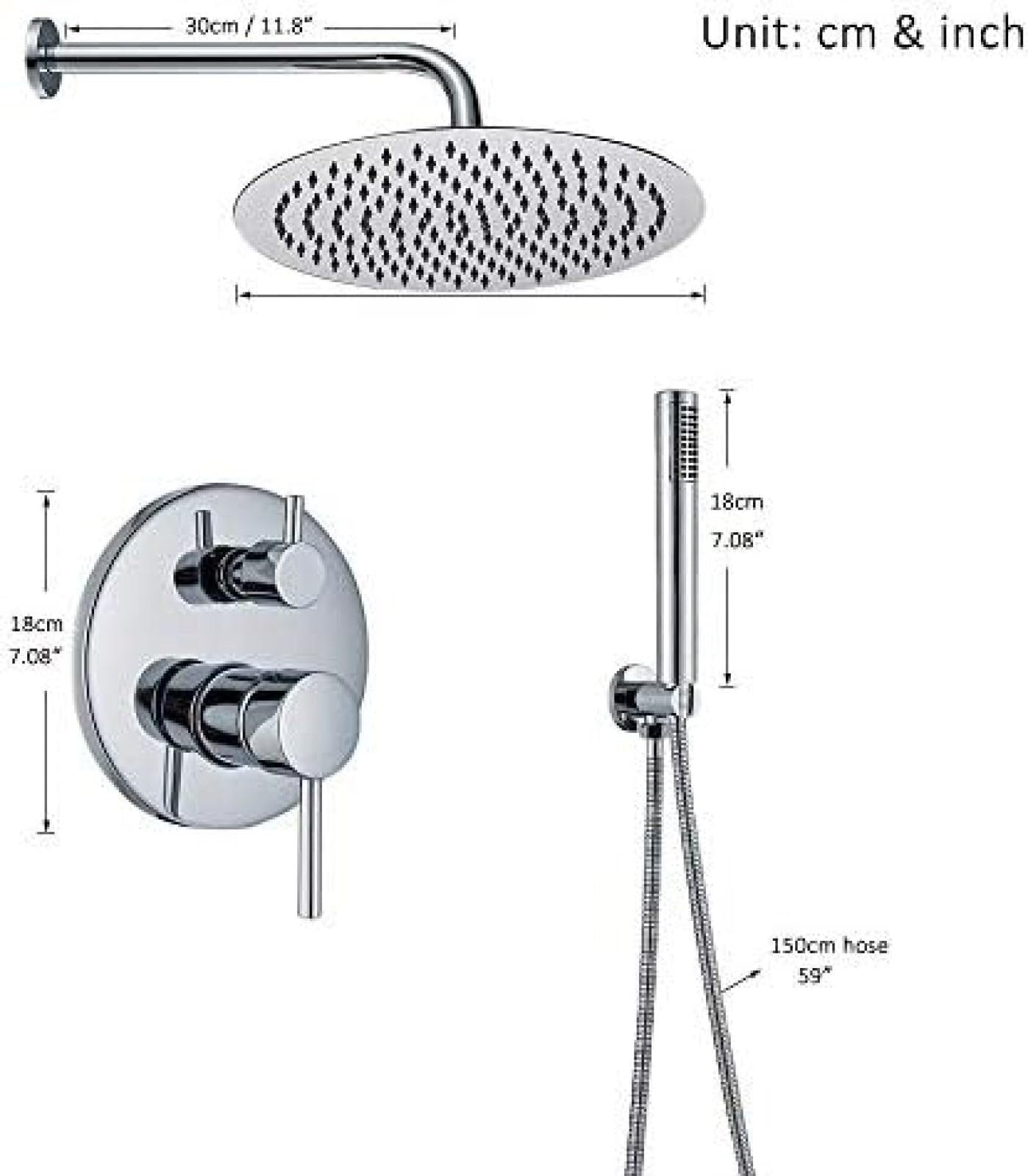 Chromowany okrągły styl zestaw baterii prysznicowej ukryty system prysznicowy z opadami deszczu wanna prysznic ciepła zimna woda bateria mieszająca kran - zestaw 40 cm, zestaw 20 cm, zestaw 25 cm