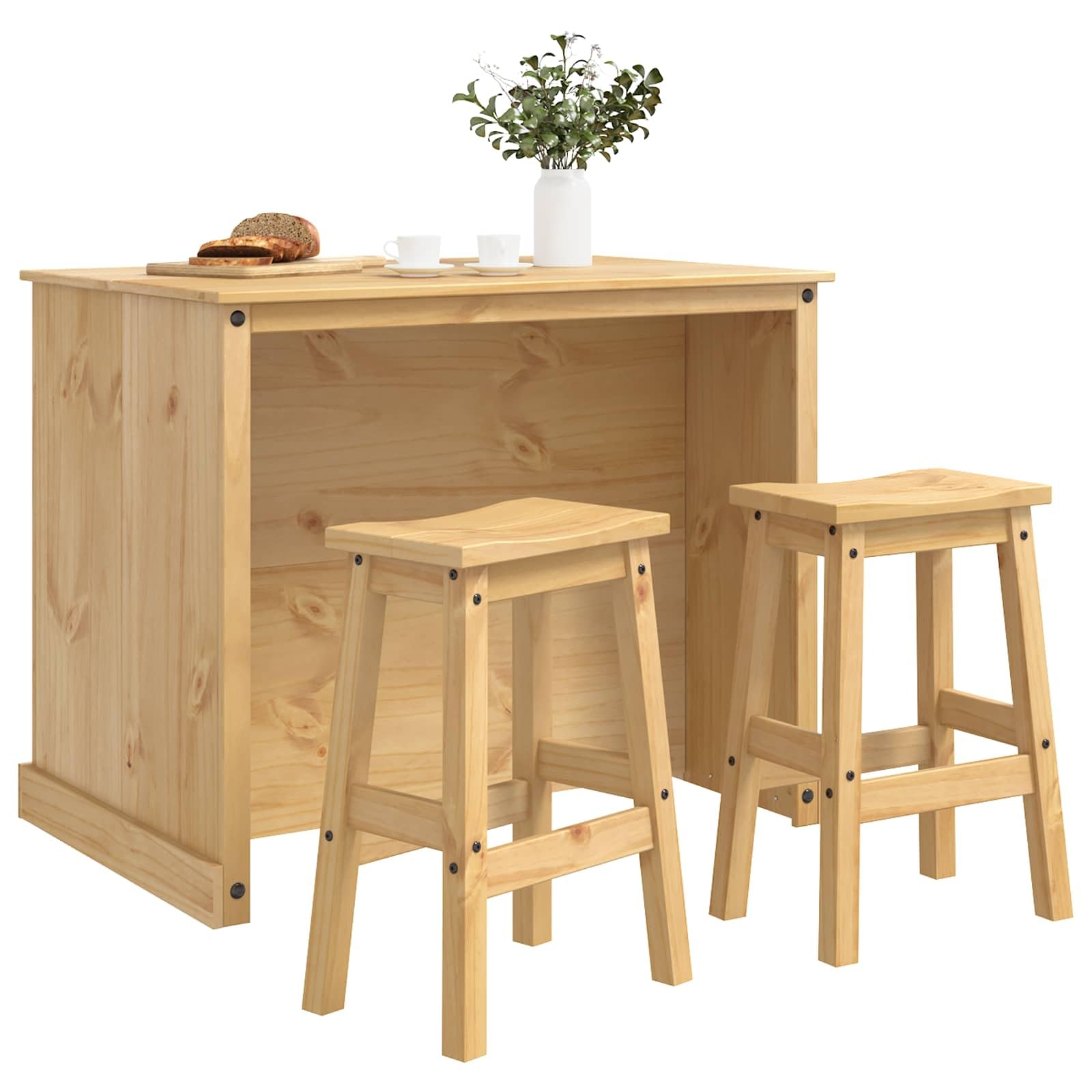 Wyspa kuchenna zestaw 3 szt. wosk miodowy drewno sosnowe 112 x 77