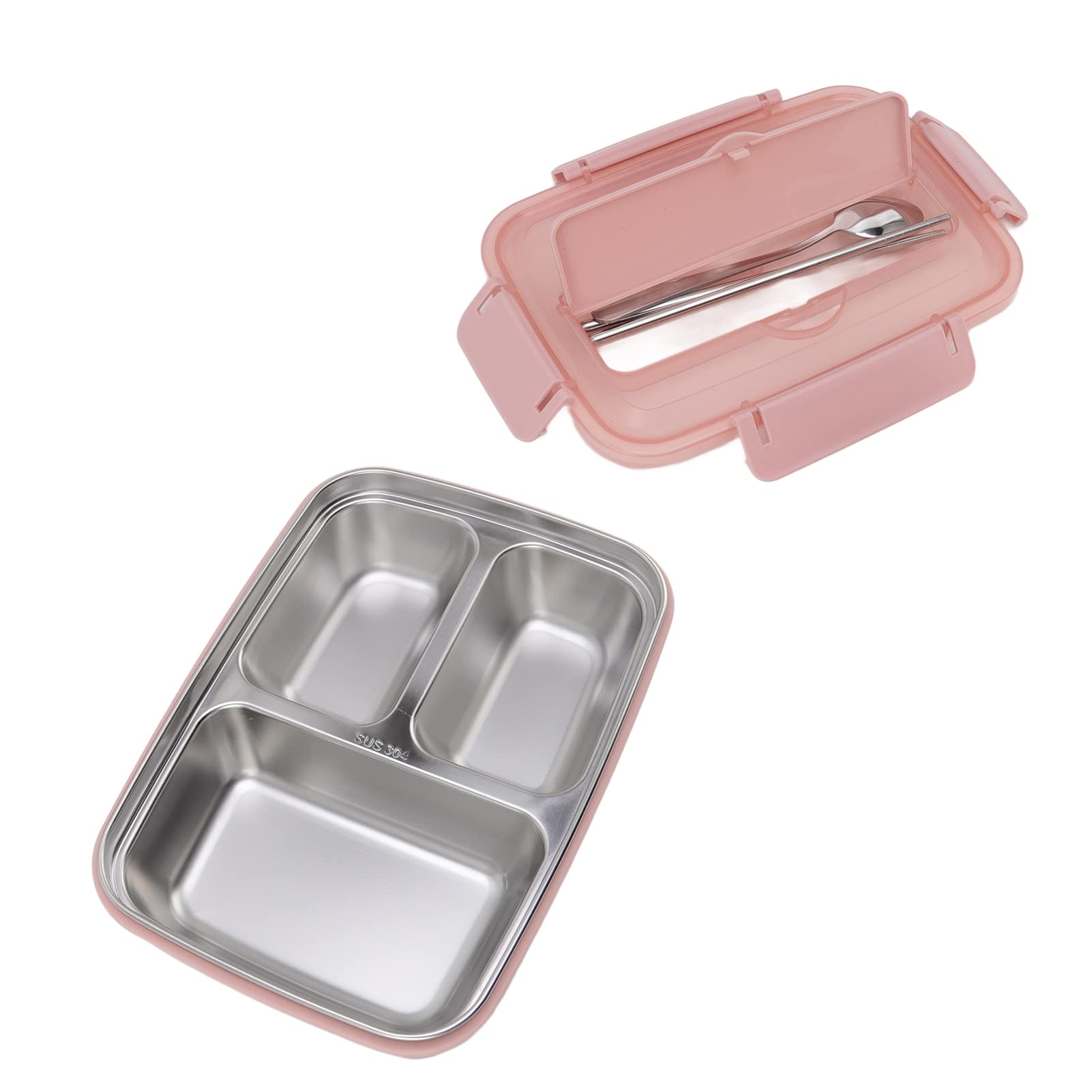 Boîte à lunch Boîte à lunch portable en acier inoxydable 304 à 3 compartiments(Pink)