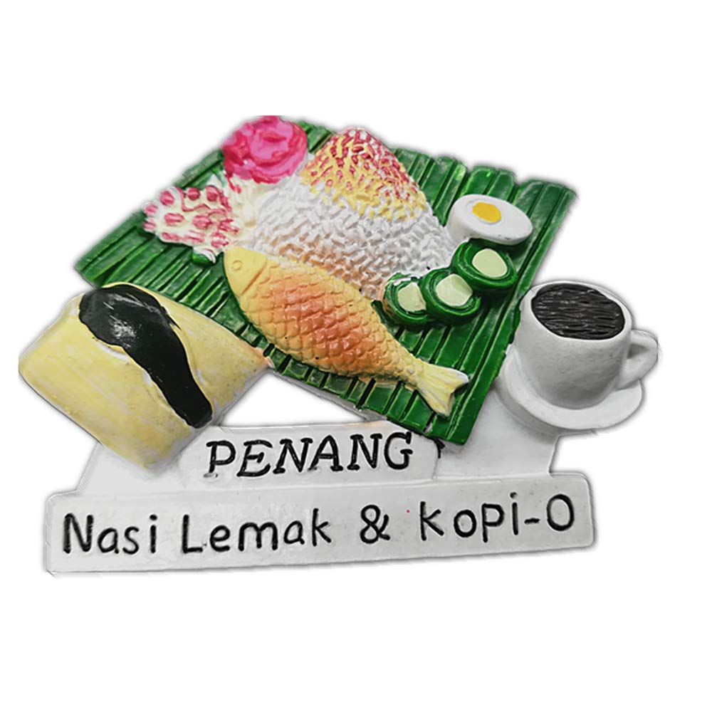 Magnete Frigorifero 3D Nasi Lemak E Kopi-O - Malaysia Penang, Souvenir Artigianale In Poliresina 8x6cm, Decorazione Casa
