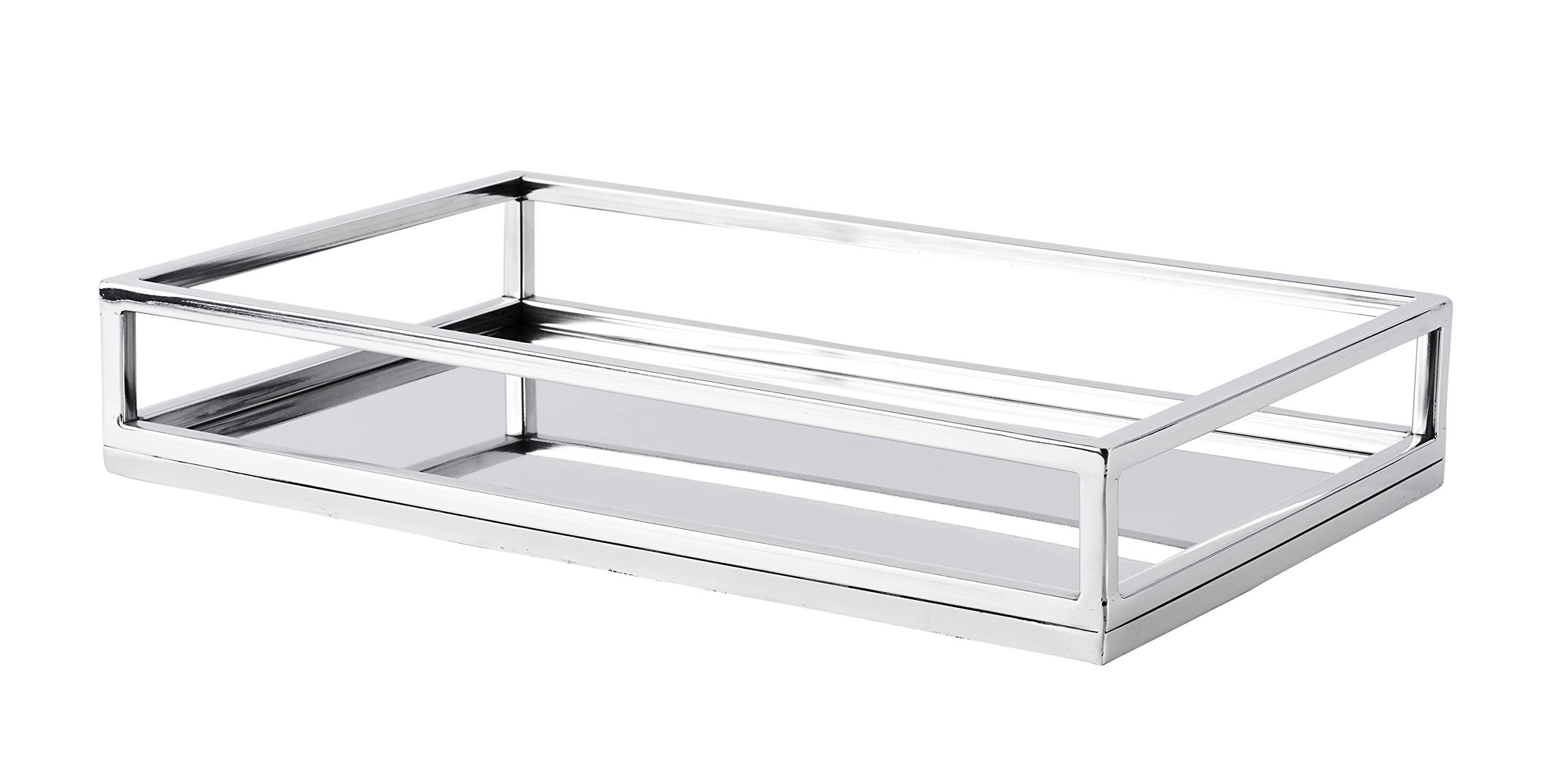 Bandeja de acero inoxidable, bandeja para servir, bandeja para servir, bandeja plateada de lujo, bandeja para servir con asa de metal, bandeja de plata, de Navidad, para salón, comedor o cocina, 40 cm