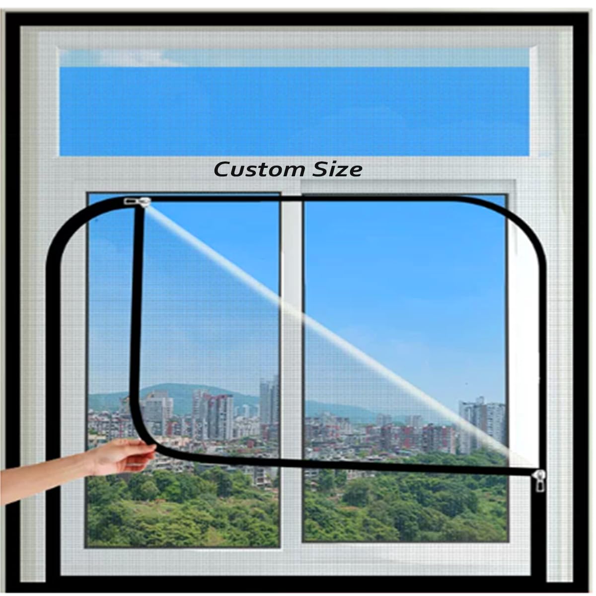 DIY Custom Size Cat Proof Window Screen, Tear-Proof Cat Protection Window Guard with Zipper, Self-Adhesive Fly Screen Window, Keep Insect/Mosquito Out
