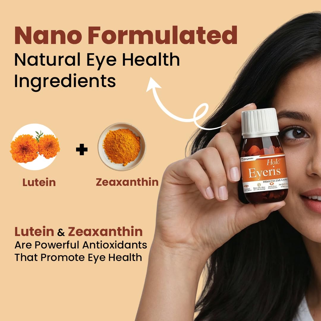 ZEROHARM Holo Eyeris | Lutein and Zeaxanthin Eye Supplements | Supports Vision, Eye Health & Digital Eye Strain Relief from High Screen Time for Men and Women | 90 Tablets