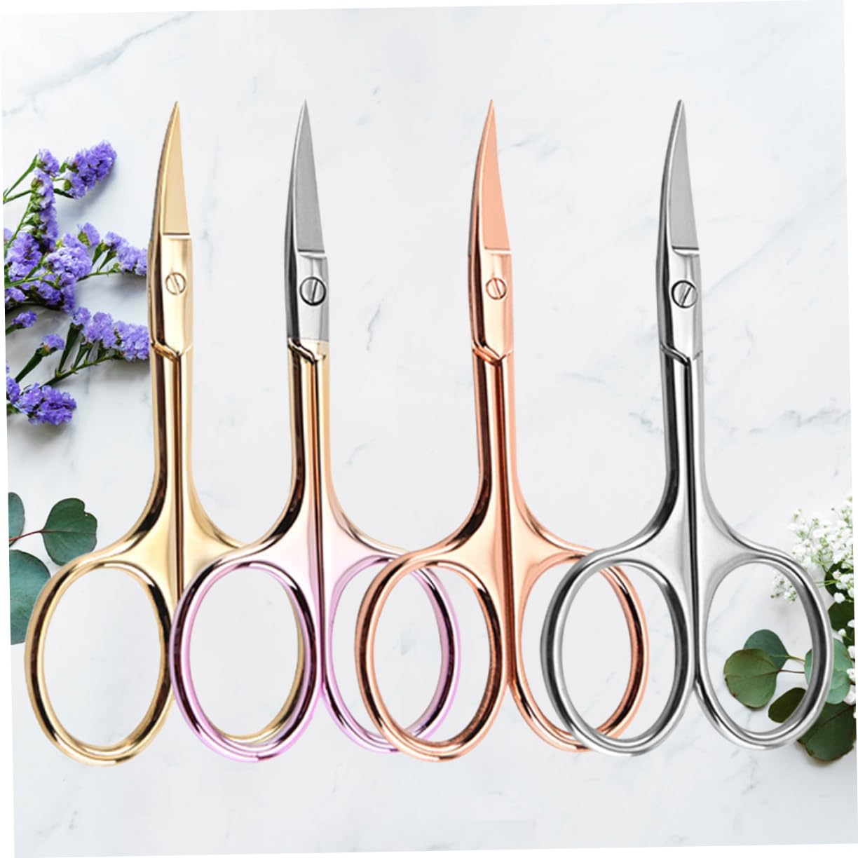 FRCOLOR 8 tijeras para barba, tijeras faciales, de aseo, cortapelos de nariz, de belleza, para cejas, para el vello de la nariz, pequeñas de acero inoxidable