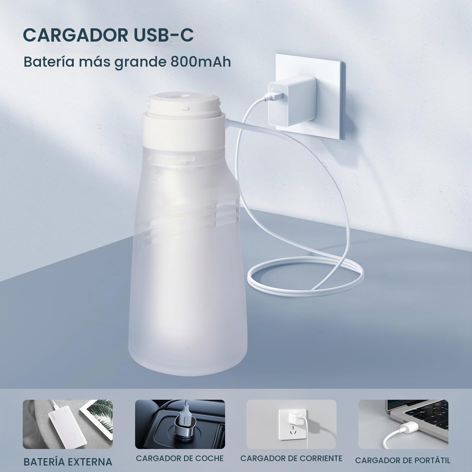 Bidé de viaje eléctrico portátil de 400 ml, USB-C IPX7, cuidado personal