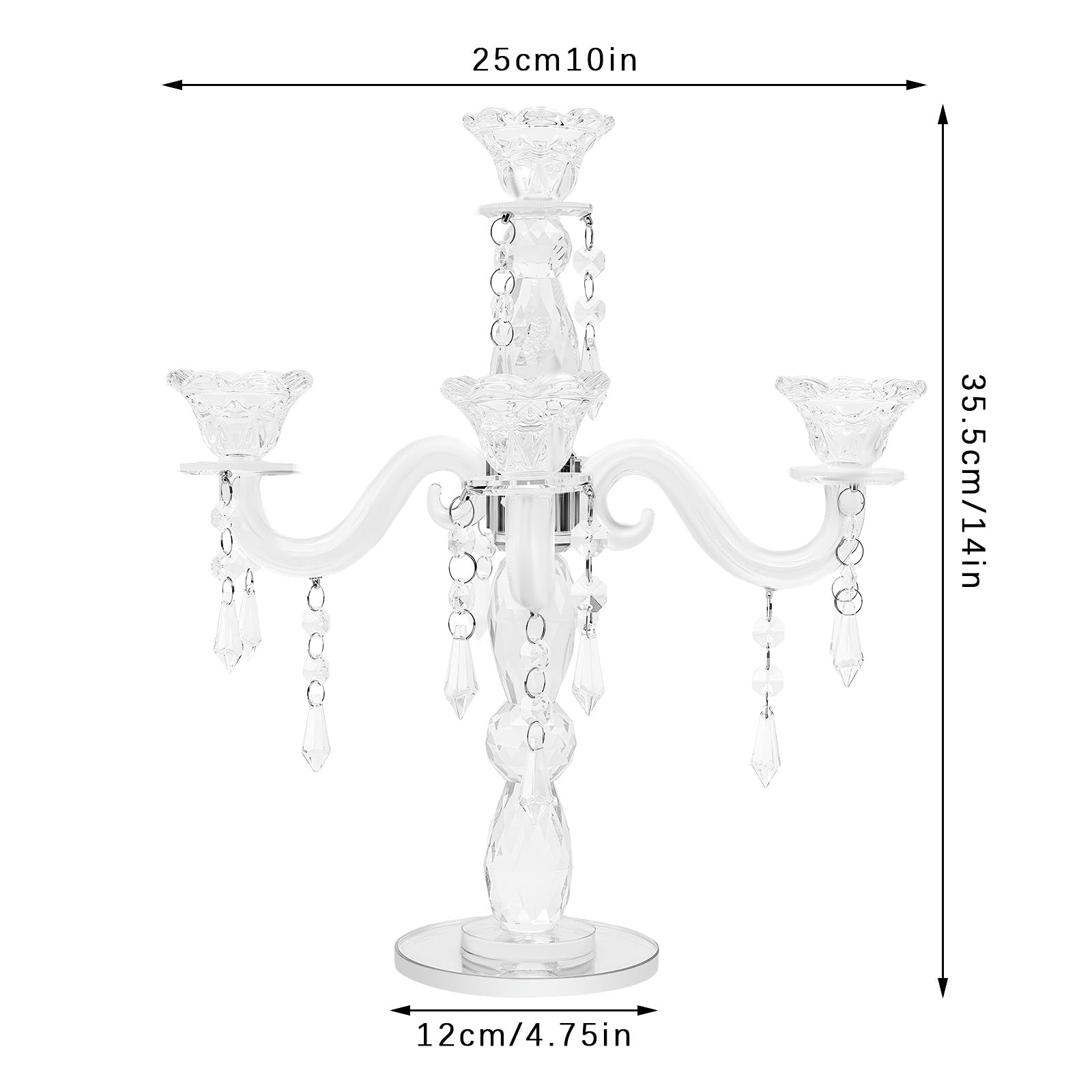 Candelabro de cristal de 5 brazos para decoración de mesa, candelabro moderno para velas de mesa y velas LED, accesorio de mesa para casa, boda, cena, transparente, 25 x 35,5 cm
