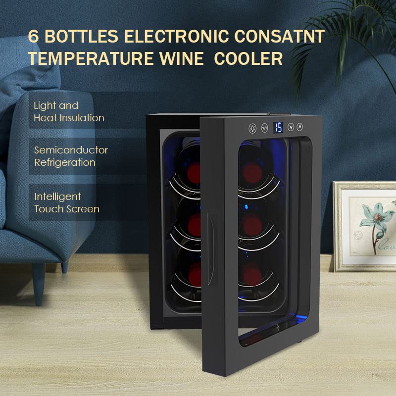 6 Bottiglia di Vino Thermo Electric Wine Cooler, refrigeratore Counter Top Wine Cellar con Display Digitale della Temperatura, Frigorifero Indipendente Porta in Vetro Affumicato - immagine 5