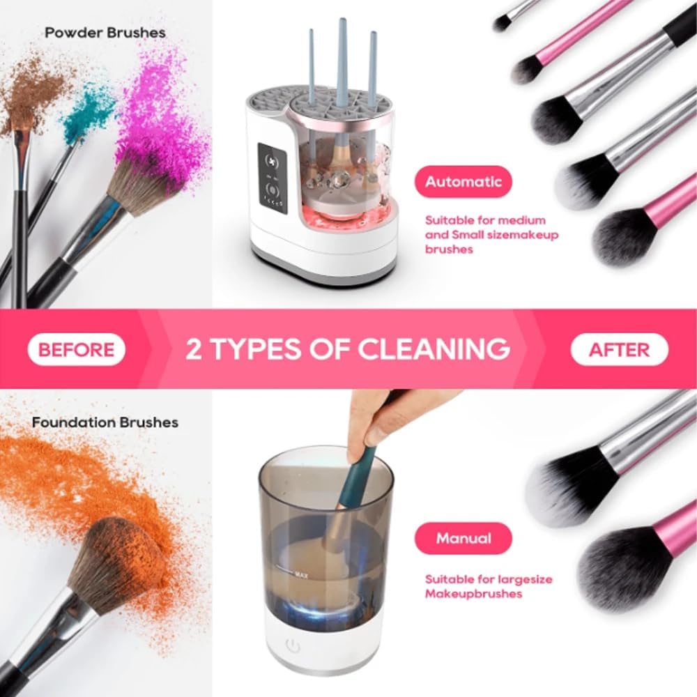 Gleamakeup Elektrischer Make-up-Pinselreiniger, 3-in-1 automatischer Make-up-Pinsel mit Timer, USB-betriebener Beauty-Swirl-Kosmetikpinsel-Reiniger für Make-up-Pinsel und Schwämme (A-Stecker)