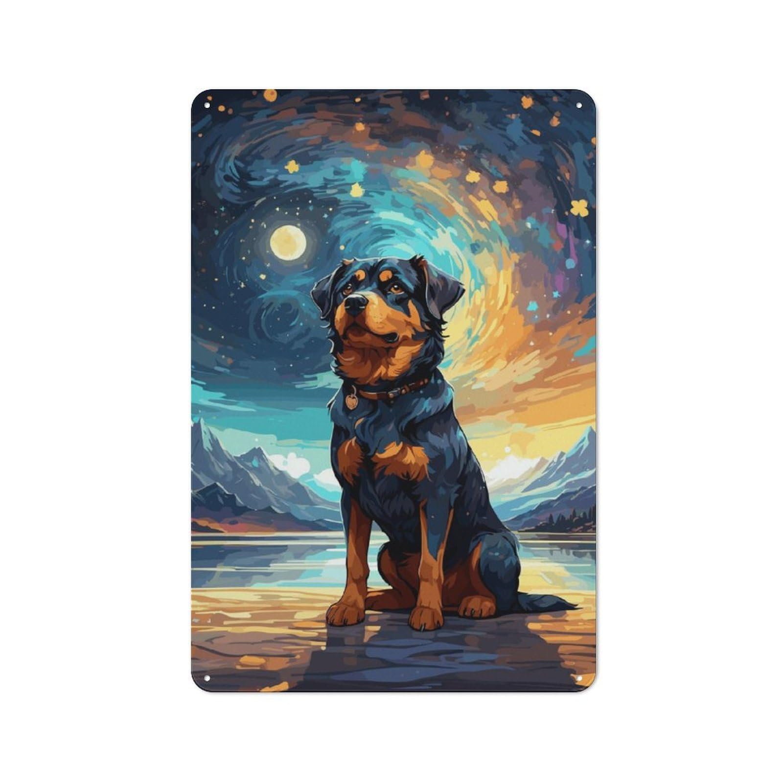 Junmoney Rottweiler Night Sky Tin Wall Plaque 30X20cm With For Living Room Wall, Gift For Feature Wall Decorators During The Christmas Season