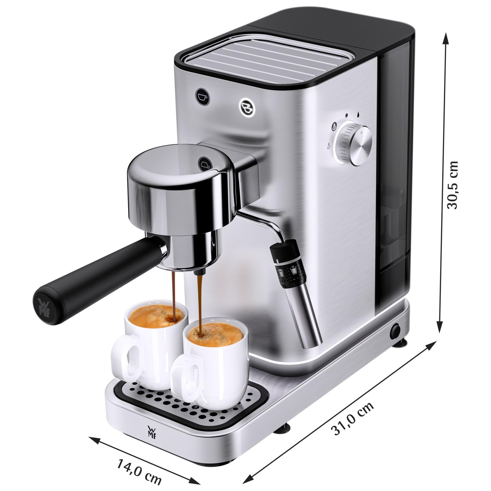 WMF Lumero Siebträgermaschine Espressomaschine Edelstahl 15 bar Thermoblock Milchaufschäumdüse 2 Tassen LED
