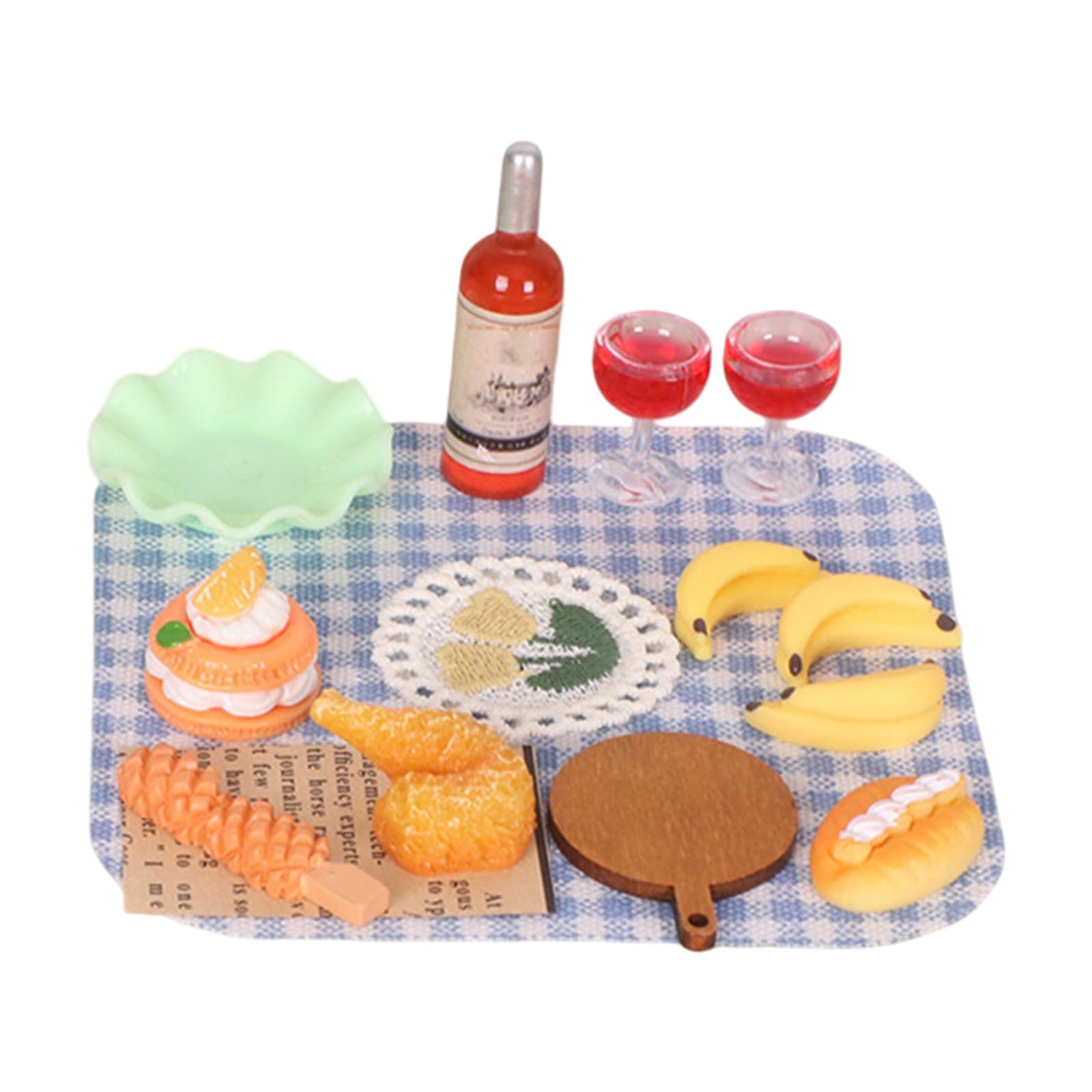 Mekalero 1/12 Miniature Doll House Picnics Set with Mat and Cutlery Food Props for Camping Scene Arrangement Outdoor Scene Props