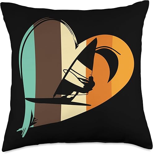 Retro Surfing Surfer Kitesurfer Windsurfer Throw Pillow, 18x18, Multicolor
