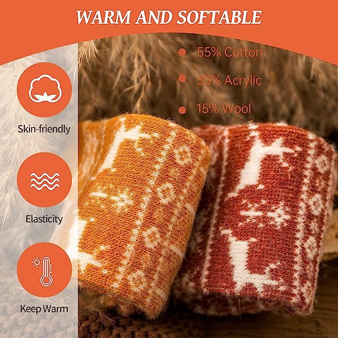 Image of ICEIVY 5 Pair Fuzzy Cozy Socks for Women - Warm Comfy Soft Casual Home Sleep Winter Wool Socks - Gifts for Women