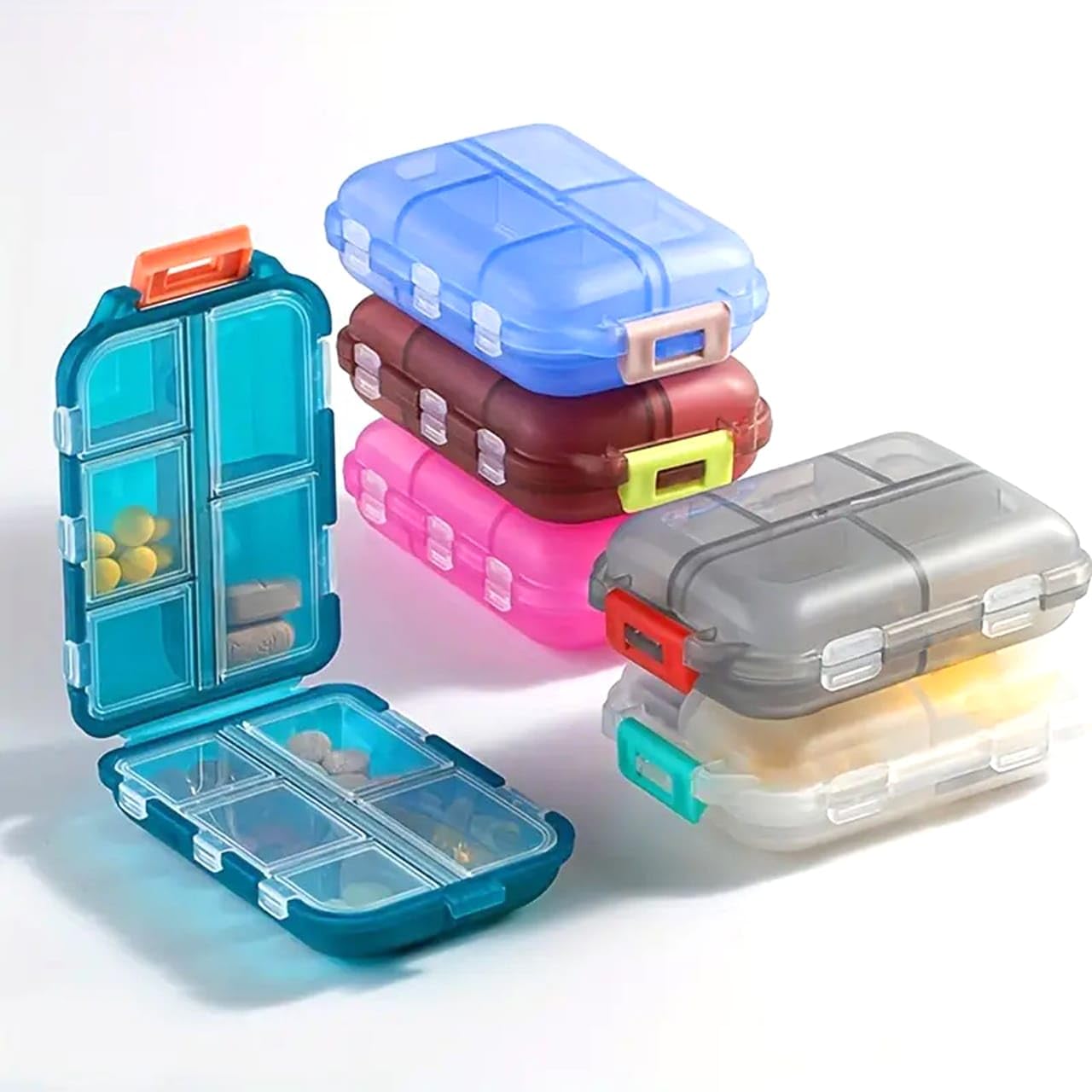 Travel Pill Organiser, 10 Compartments, Portable Medicine Storage Box, Compact Folding Design, Multiple Colours-image-29