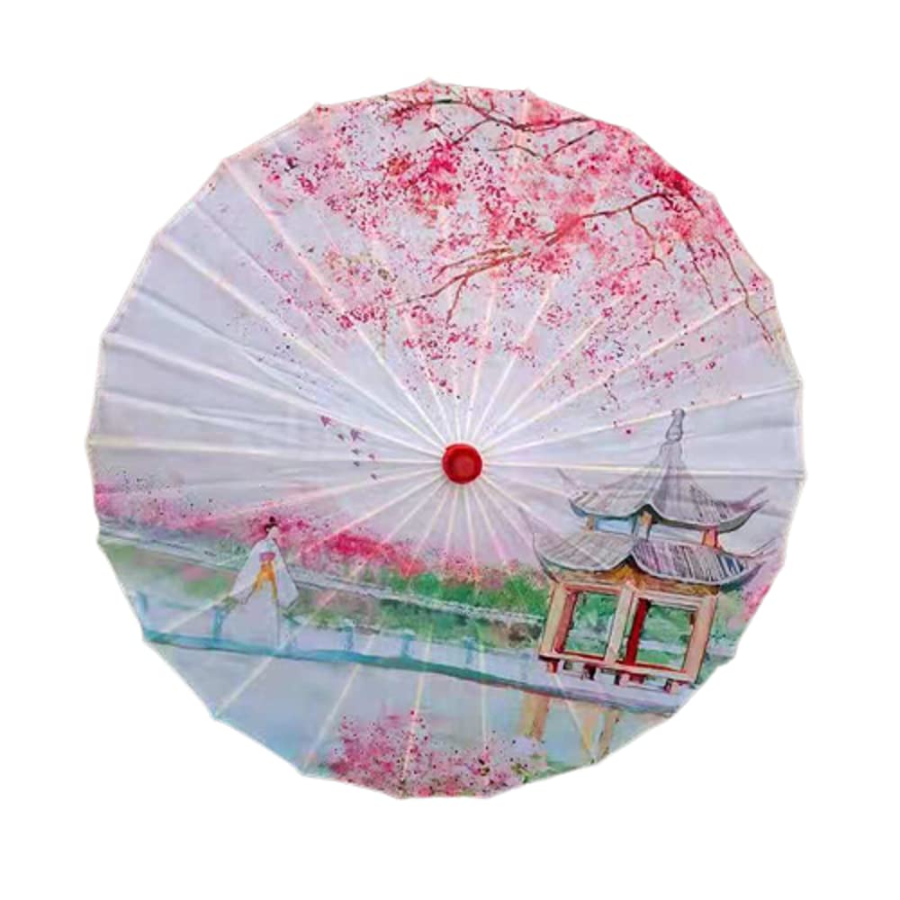 FLAIGO Classical Chinese Style Oil Paper Umbrella Rainproof Umbrella, Parasol with Tassel Pendent Floral Mulitcolor Paper and Bamboo Painted Paper Parasol (P)