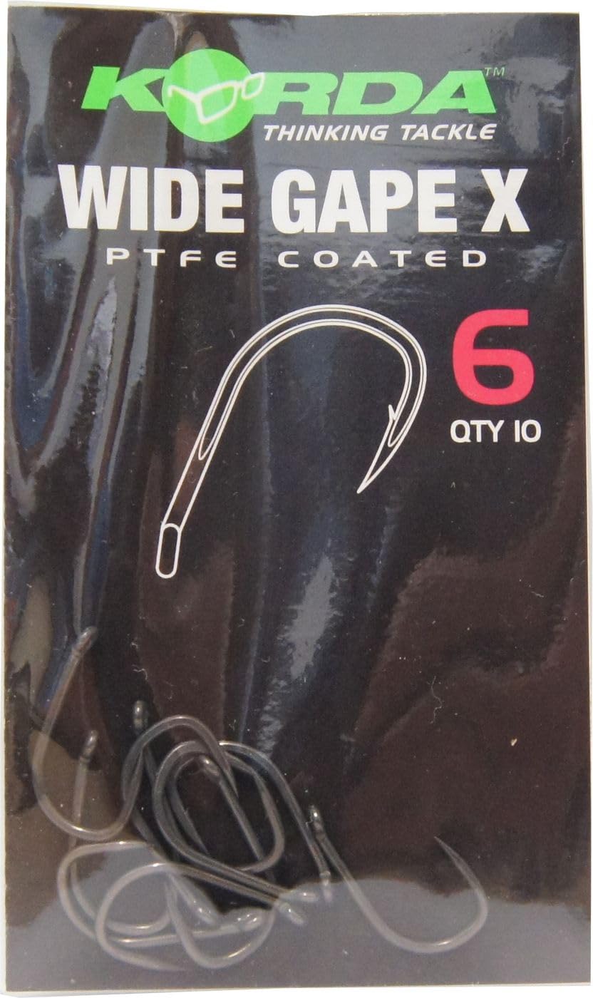 Korda - Wide Gape X | Barbed 6 | Ultra-Strong Carp Hook | Heavy Duty for Snaggy Waters | Reinforced Hook Point