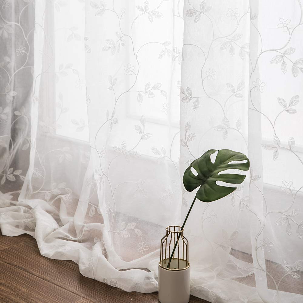 MIULEE Gordijnen transparante gordijnen kleurverloop voile vitrage set van 2 gordijnen met ogen decoratieve vitrage voor slaap- en woonkamer 175 x 140 cm (h x b) wit oranje