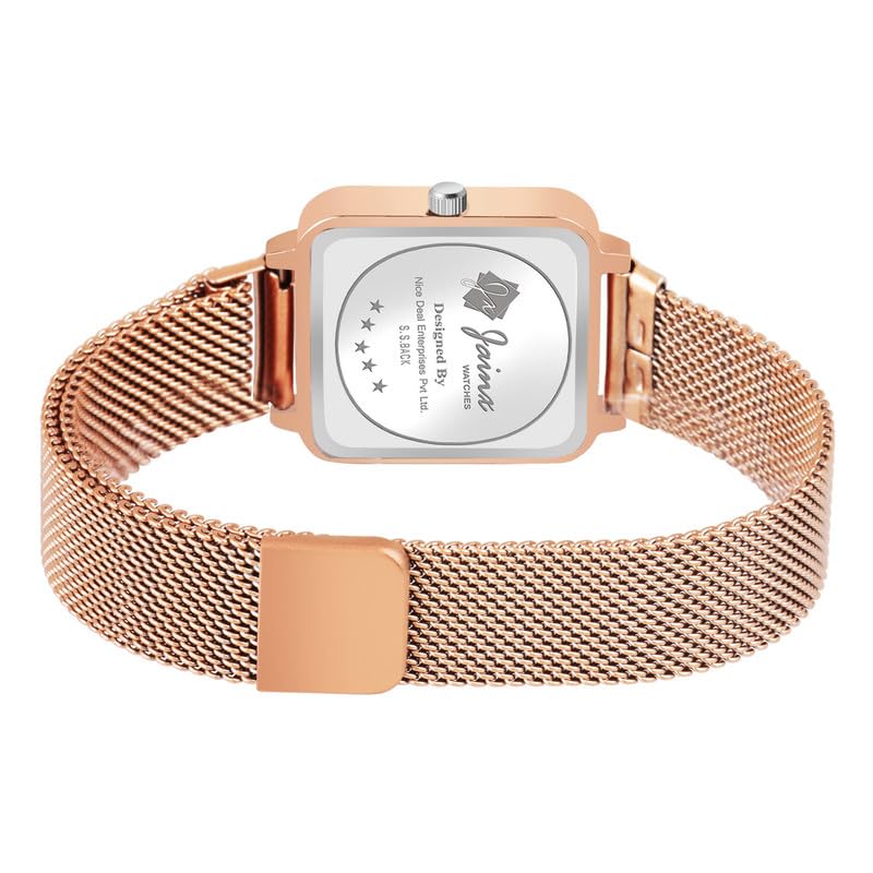 Image of jainx Square Dial Rose Gold Mesh Chain Analog Wrist Watch for Women (Rose Gold /Brown /Black /Silver /Green Color Dial)
