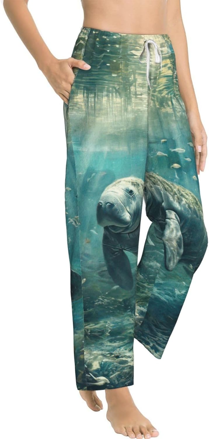 Crazy Save Manatee Print Fashion Cozy Womens Flannel Pajama Pants,Perfect For Christmas And Everyday Wear