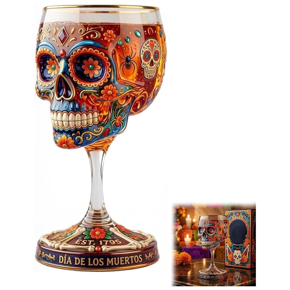 APOMNG Skull Skull Goblet Stainless Steel Liner Hand Painted Drinkware Unique Halloween Party Cup Bar Decor Gift for Skull Lovers and Collectors